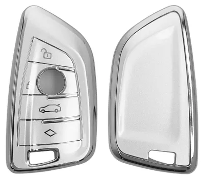 Produktbild von kwmobile Schlüsselhülle für BMW 3-Tasten Autoschlüssel Hülle - Autoschlüssel Schlüssel Hülle aus TPU Silikon - Schlüsselschutz Gehäuse in Silber matt