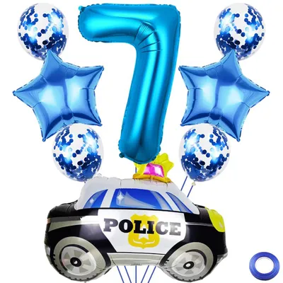 Polizei Geburtstags-Ballon-Set, 9-teilig, Zahl 7, Blau