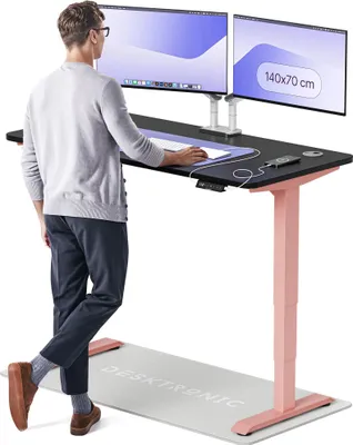 Produktbild von Desktronic HomePro Elektrisch höhenverstellbarer Schreibtisch 140x70cm Rosa/Schwarz mit Memory-Funktion, Anti-Kollisions Technologie, USB-A und USB-C-Ladeanschlüssen