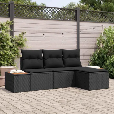 Produktbild von vidaXL Gartensofa-set mit Kissen 4 pcs Schwarz Poly Rattan