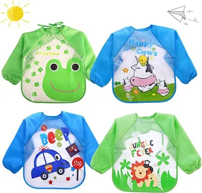 Produktbild von 4 Stück baby lätzchen,baby lätzchen mit ärmel,Unisex Lätzchen für Malen Play Essen Kunst Handwerk Malerei,Lätzchen mit Ärmeln Baby, Ärmellätzchen Abwaschbar,für 6-36 Monate Kinder