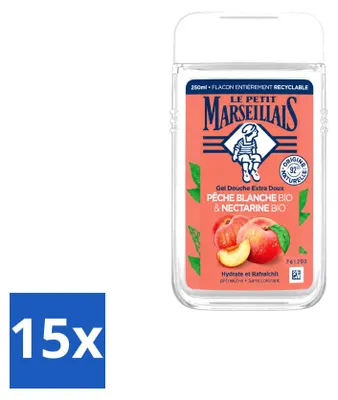 Produktbild von 15 x Le Petit Marseillais Douchegel – Weiße Pfirsich & Nektarine – 250 ml - Vorteilspackung - 15 Stücke