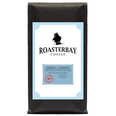 Produktbild von Roasterbay Premium Espresso | Honduras | Ganze Kaffeebohnen | 80% Arabica, 20% Robusta | Dunkle, schonende Trommelröstung | 1000 Gramm