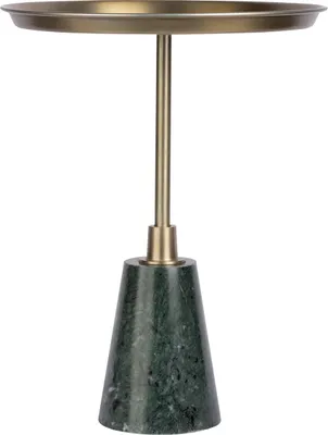 Produktbild von Qiyano Beistelltisch rund mit dünnem Fuß und Marmorsockel Eisen Tablett Modern Elegant Handgefertigt Pflanzenständer Wohnzimmer Ablage Höhe: 51 cm Farbe: Schwarz /Gold