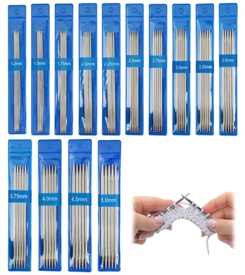 Produktbild von 70-teiliges Set aus Edelstahl-Stricknadeln, 15 cm, Nadelspiel, 14 Größen
