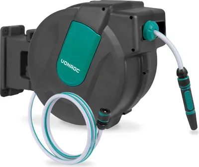 Produktbild von VONROC VONROC Wand-Schlauchbox - Inkl. 35m Gartenschlauch, Verbindungsschlauch, Tülle, Kupplungen & Wasserhahnanschluss - Automatisches Aufrollsystem