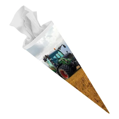 Produktbild von itenga Schultüte Zuckertüte 70cm rund Traktor im Feld Filzverschluss weiß