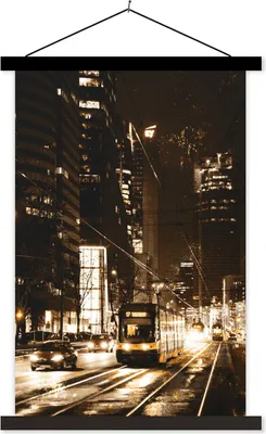 Produktbild von MuchoWow® Textilposter Straßenbahn - Straße - Gold 40x60 cm mit schwarzem Rahmen - Wanddekorationen