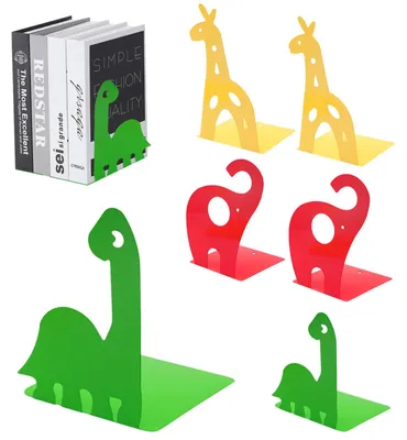 6 Metall-Bücherstützen für Kinder, Tiermotive, 12,5x12,5x16 cm