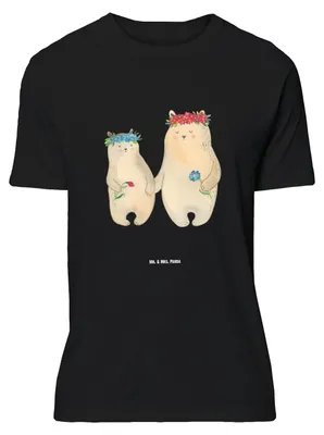 Produktbild von Mr. & Mrs. Panda Tshirt Bären mit Blumenkranz - Schwarz - Geschenk, Lustiges T-Shirt, Mama, Oversize, Shirt, Mutter, Spruch, Vorbild, Muttertag, Kinder