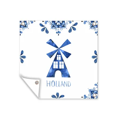 Obrázek produktu pro MuchoWow® Zahradní plakáty - Delft Blue - Holandsko - Větrný mlýn - 200x200 cm - Zahradní dekorace