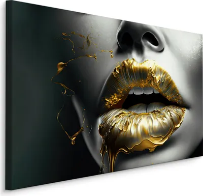 Immagine prodotto di Muralo TELA Immagini Bocca d'oro Labbra d'argento Viso ASSTRATTO Effetto 3D L. 30 cm x H. 20 cm