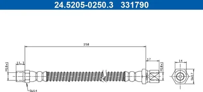 Produktbild von ATE 24.5205-0250.3 Bremsschlauch Hinten für PORSCHE 911 911 Targa 911 (964) 911 Cabriolet 911 Cabriolet (964)