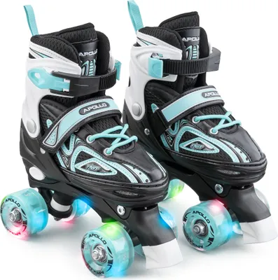 Produktbild von Apollo Super Quad X Pro | verstellbare Rollschuhe für Kinder | komfortable, größenverstellbare LED Roller Skates | Rollschuhe für Mädchen und Jungen | Größen 31 - 42 Größe S (31-34) - mint
