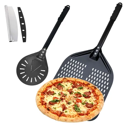 Pizzaschep-Set 12+7 Zoll mit Pizzaschneider, antihaftbeschichtet