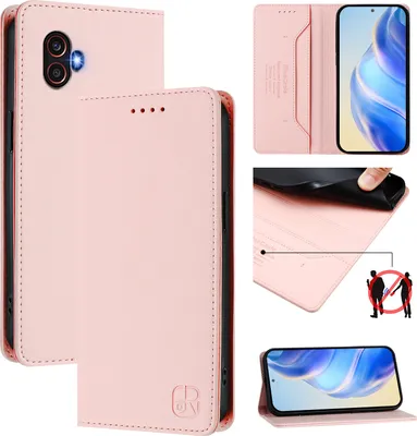 Obrázek produktu pro Kožené pouzdro pro Samsung Galaxy XCover6 Pro, flipové pouzdro s přihrádkami na karty, peněženkou a stojánkem Růžový