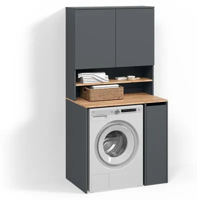 Produktbild von Waschmaschinenschrank Livinity Paolina Anthrazit/Goldkraft Eiche 93.6 x 88.2 cm 2 Teile mit Regal, Model 58826