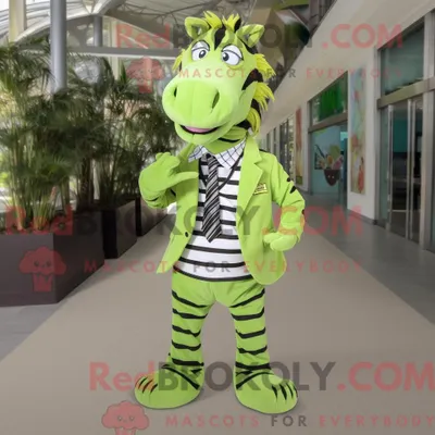 Produktbild von Limettengrünes REDBROKOLY Zebra-Maskottchenkostüm mit Oxford-Hemd und Krawatte