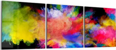 Produktbild von DEQORI Glasbild Echtglas 3x50x50 cm 'Zusammenknall Farbpuder' Wandbilder XXL groß