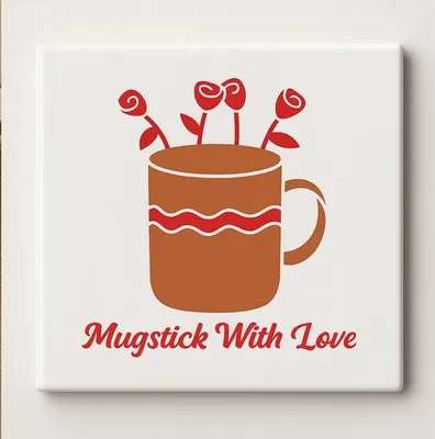 Produktbild von Mugstick With Love Fliese – 15x15cm Romantische Kaffeetasse Keramik-Wanddeko | Süßes Geschenk für Kaffeeliebhaber & Valentinsdeko