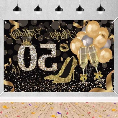 Productafbeelding van Verjaardagsdecoratie voor dames, banner voor een 50e verjaardag, stof, achtergrond voor een fotohok