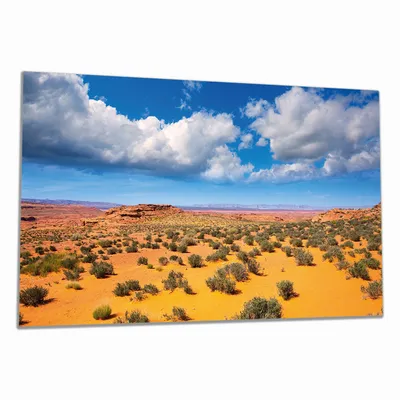 Produktbild von Wallario Herdabdeckplatte aus Glas, Größe 90 x 52 cm 1-teilig, Motiv Wüste in Arizona - blauer Himmel mit Wolken I