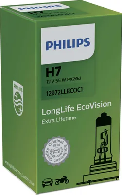 Produktbild von Philips LongLife EcoVision 12972LLECOC1 Längere Lebensdauer, 55 W, 12 V, H7, 3100 K, 1 Stück(e)