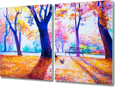Produktbild von Coloray Hackbrett Kochplattenabdeckung Herdabdeckplatte 2x40x52 cm Schneidebrett Küchenbrett - Park Baum Blätter im Herbst