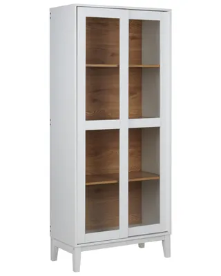 Produktbild von BELIANI Glasvitrine Weiß 183 cm mit 4 Fächern 2 Glasschiebetüren für Wohnzimmer Esszimmer Flur