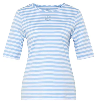 Produktbild von T-Shirt mit Halbarm und Rundhalsausschnitt, Hellblau gestreift, Größe 46