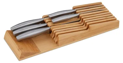 Produktbild von Messerblock Schublade Messerhalter - Bambus - Für 9 Messer - Schmal - Natur - 5,5 x 13 x 40 cm