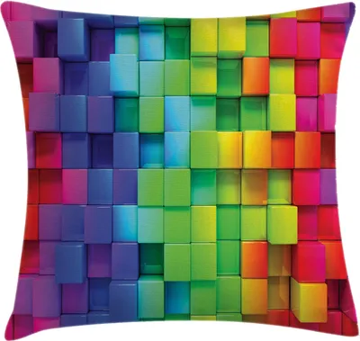 Zdjęcie produktu dla ABAKUHAUS Kolorowa poszewka na poduszkę, tęcza kwadraty Abstrakcyjny motyw Futurystyczne cegły Ilustracja wzór, 60 x 60 cm, wielokolorowa
