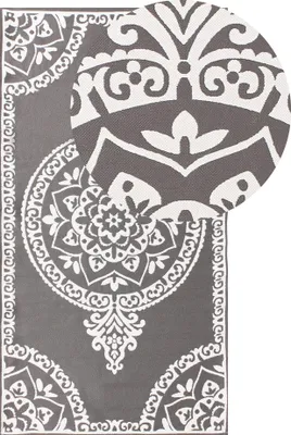Produktbild von BELIANI Outdoorteppich Grau 80 x 150 cm Rechteckig Orientalisches Muster Modern Indoor Outdoor Terrasse Balkon Garten