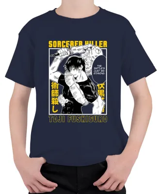 Productafbeelding van Toji Fushiguro, tovenaar-moordenaar, anime-esthetiek, manga, cadeau, donker, uni, kinder-T-shirt, marineblauw, maat 104