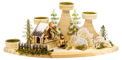 Teelichthalter/Adventskranz, Weihnachtsmarkt-Motiv, 37x14,5x16,5 cm