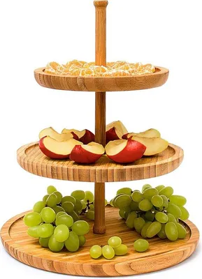 Produktbild von 3-lagiger Bambusständer, 25cm hoch, 30cm Durchmesser, Holz, Obst oder Gebäck