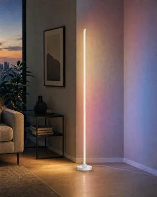 Image de Lampe d'angle LED, lampe sur pied de 147,5 cm, RGB et blanc chaud, avec capteur de son et télécommande