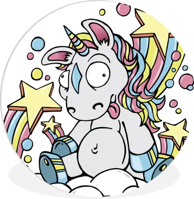 Produktbild von MuchoWow® Rundes Wandbild - Runde Bilder Eine Illustration eines weißen Einhorns auf einer Wolke - Mädchen - Kinder - Kinder Ø 90 cm Kreis Wanddekoration Kunststoff - Wandkreis - Wandschmuck - Wand-Kreis - Wohnzimmer - Bild - Runde - Wanddeko - Dibond - Kunstdrucke