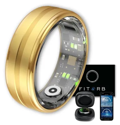 Image de Fitorb Smart Ring Pro - Saturn Gold, taille 6. Bague de fitness et de santé, suivi du sommeil et de l'activité physique. Température, stress, pas