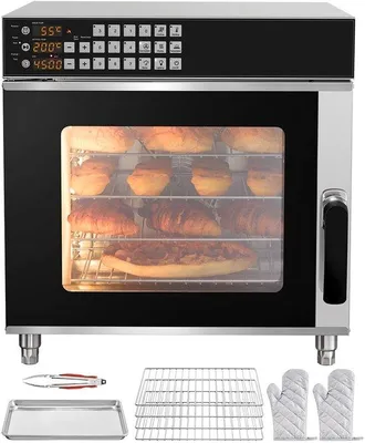 Imagen del producto de Horno de cocina profesional de 58 litros, 2800W, con 4 bandejas de acero inoxidable, ideal para restaurantes y uso doméstico