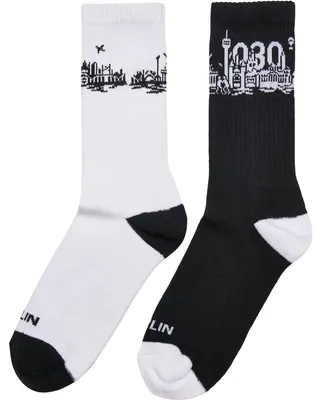 Image de Mister Tee - Chaussettes « Major City 030 Berlin » pour homme (lot de 2) TN3103 (35,5 EU - 38 EU) (noir/blanc)