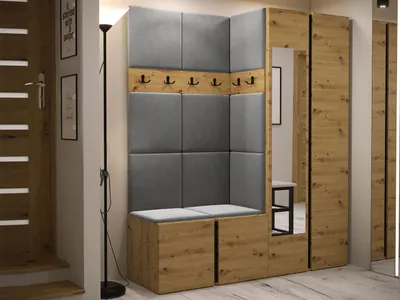 Obrázek produktu pro Stěna do předsíně s čalouněnými panely 42x42 SELAND 10 - dub artisan / šedá