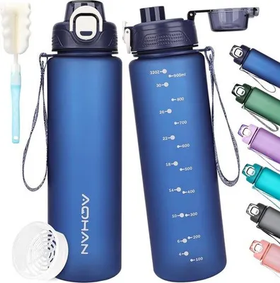 Produktbild von Famanu Trinkflasche 1 Liter - BPA-frei, auslaufsicher, mit Motivationsfilter