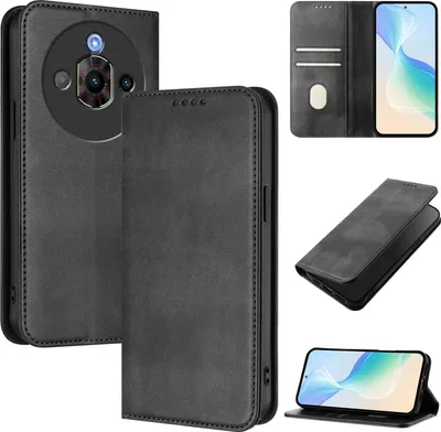 Produktbild von Handyhülle für ZTE Nubia Focus Pro, Vintage Leder RFID Schutz Kartenfach Standfunktion Magnetische Klapphülle Schwarz