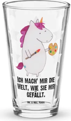 Produktbild von Mr. & Mrs. Panda Wasserglas Einhorn Künstler - Transparent - Geschenk, Cocktailglas, Unicorn, Welt, Pinsel, Malen, Glas, Englisch, Pint, Tumbler, Bierglas, Pintglas