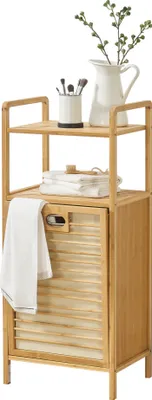 Produktbild von Wäscheregal Rendalen Bambus 40x30x95 cm Badregal Wäschesammler Wäschebox herausnehmbare Wäschetasche Vlies faltbar klappbar