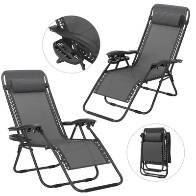 Produktbild von YRHome Faltbarer Liegestuhl Dunkelgrau mit Kissen, Relaxstuhl klappbar für Strand, Camping, Garten und Pool, Outdoor Sonnenliege