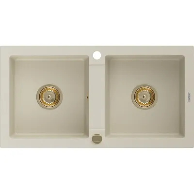 Obrázek produktu pro Mexen Mario 2-miskový granitový dřez 820 x 436 mm, Béžová, sifon Zlatá - 6504822000-69-G