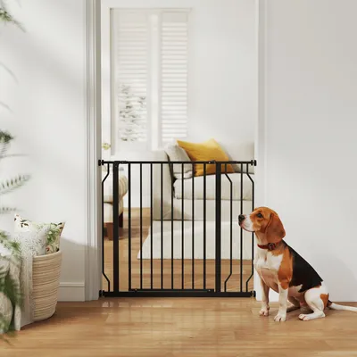 Produktbild von Hundeabsperrgitter Klemmmontage, Türschutzgitter Hund, Treppenschutzgitter, Stahl/ABS, Schwarz | 75–95 cm breit | 76 cm hoch | bis 3,6 kg
