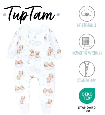 Zdjęcie produktu dla Śpiwór dziecięcy TupTam z nogawkami i rękawami Materiały z certyfikatem OEKO-TEX Śpiwór zimowy, Kolor: Misie na chmurkach / Biały / Brązowy, Rozmiar: 116-122